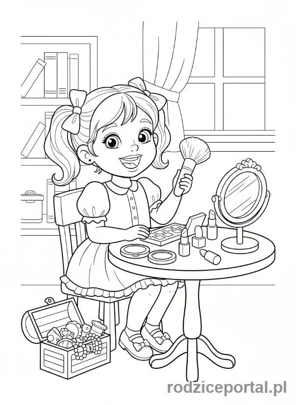 Kolorowanka Kosmetyczka - Dziewczynka_kosmetyki