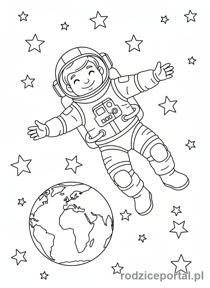 Kolorowanka Kosmos Edukacyjne - Astronauta w przestrzeni