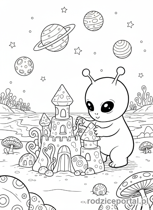 Kolorowanka Kosmos - Kosmita na plaży