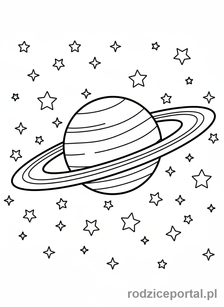 Kolorowanka Kosmos - Saturn z gwiazdami