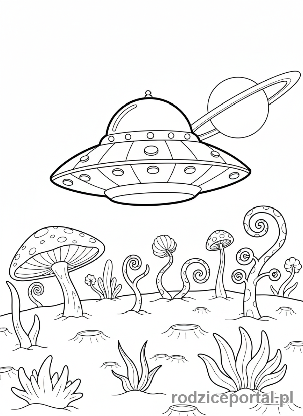 Kolorowanka Kosmos - UFO nad planetą