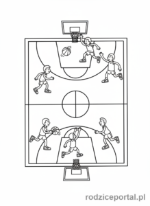 Kolorowanka Koszykówka - Boisko z graczami