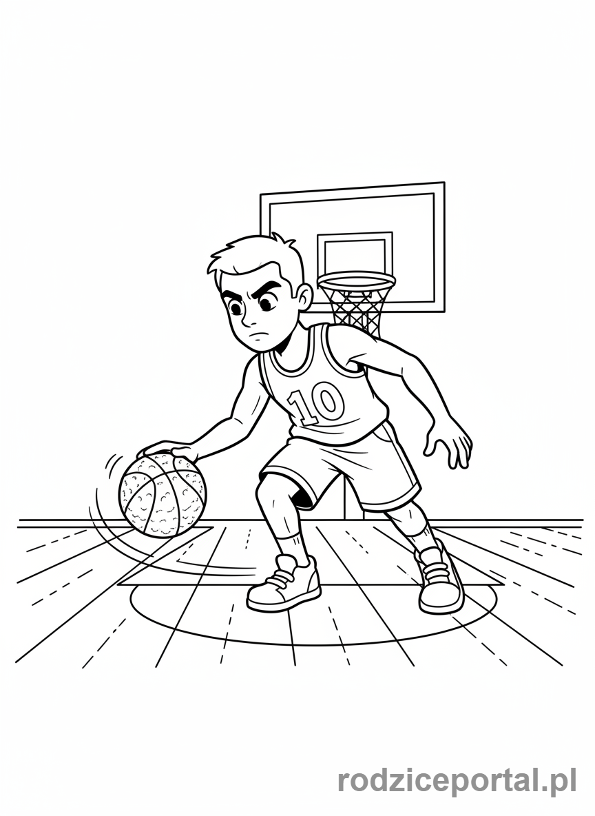 Kolorowanka Koszykówka - Driblujący zawodnik