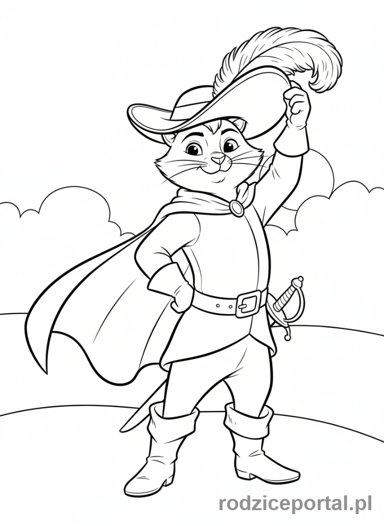 Kolorowanka Kot W Butach - Kot w Butach bohater