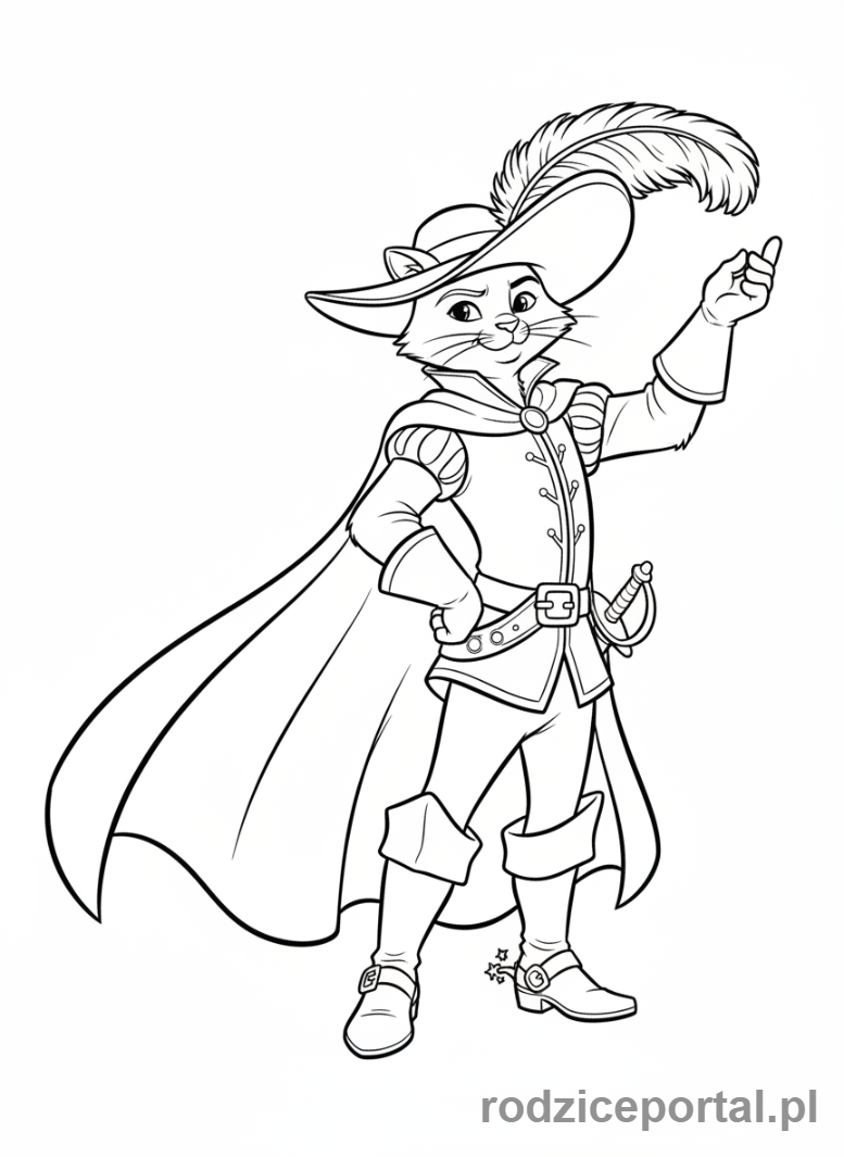 Kolorowanka Kot W Butach - Kot w Butach modnie