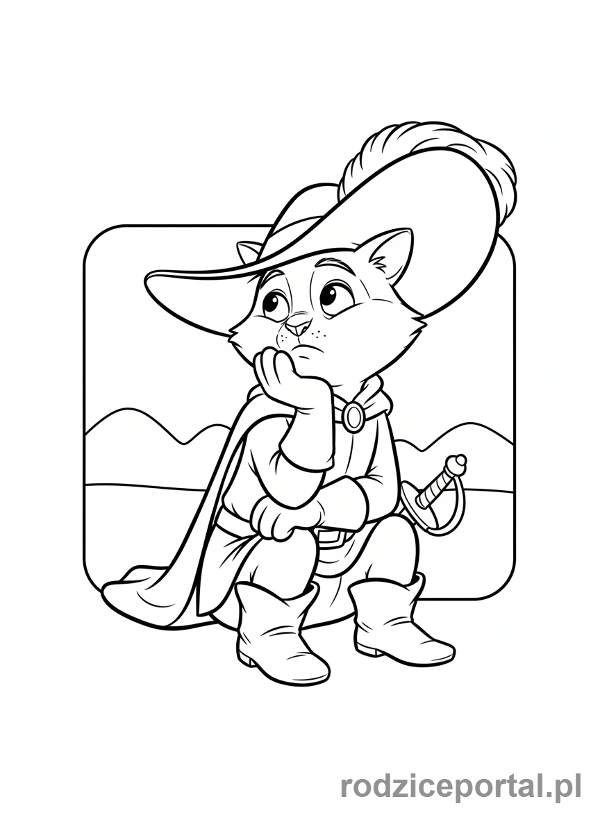 Kolorowanka Kot W Butach - Kot w Butach myśli