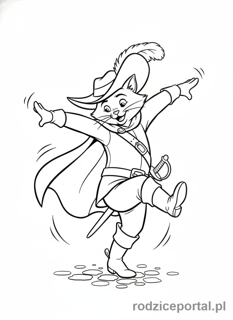 Kolorowanka Kot W Butach - Kot w Butach taniec