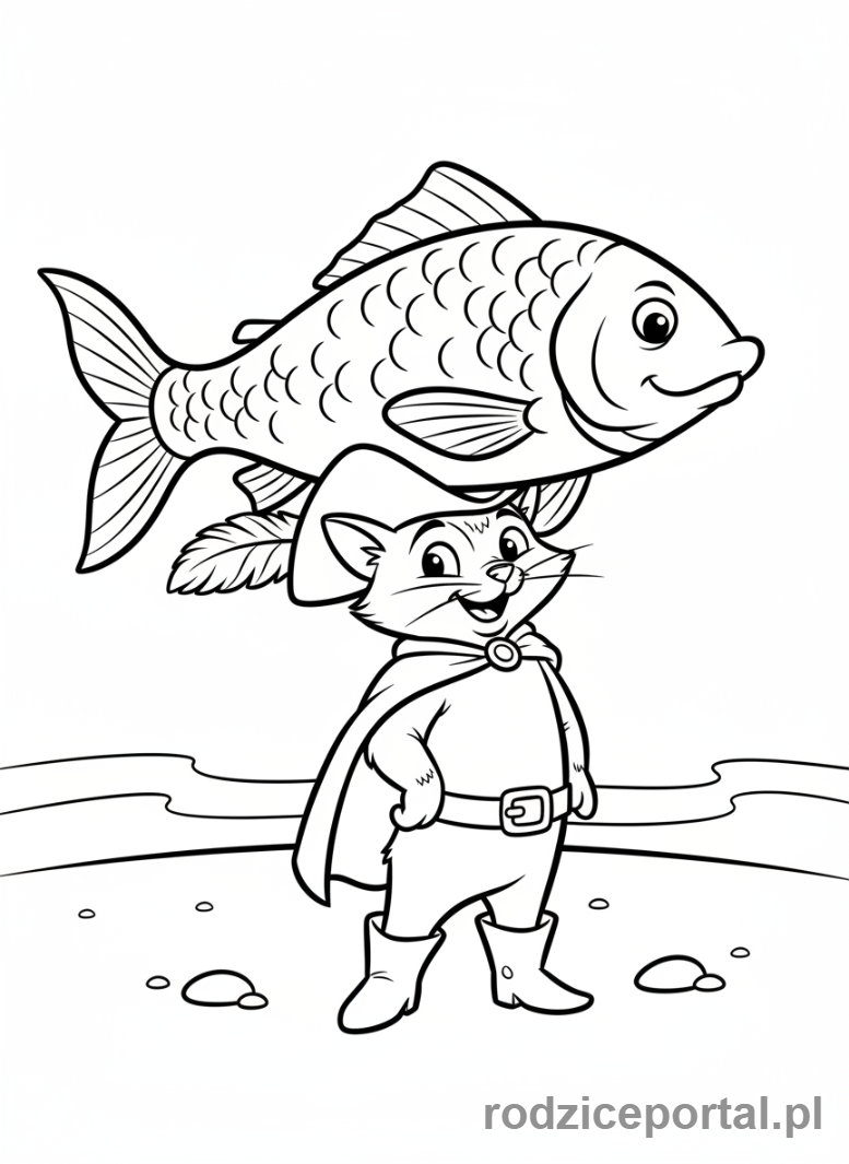 Kolorowanka Kot W Butach - Kot w Butach z rybą