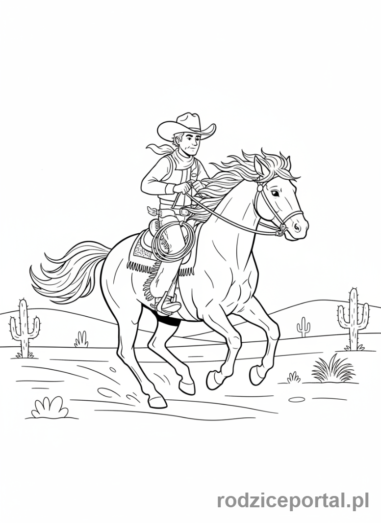 Kolorowanka Kowboje - Kowboj na koniu