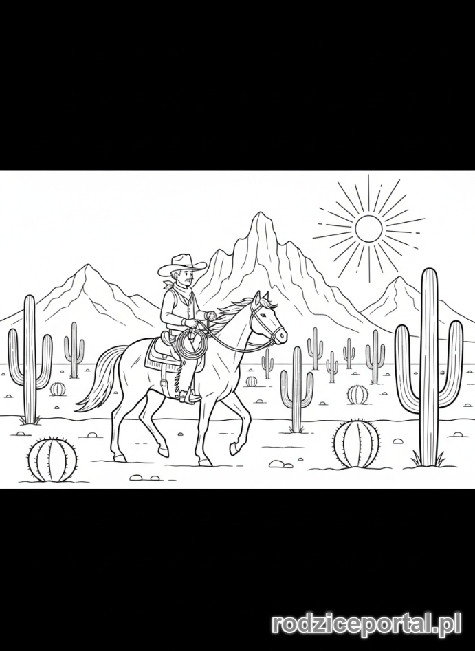 Kolorowanka Kowboje - Kowboj na pustyni