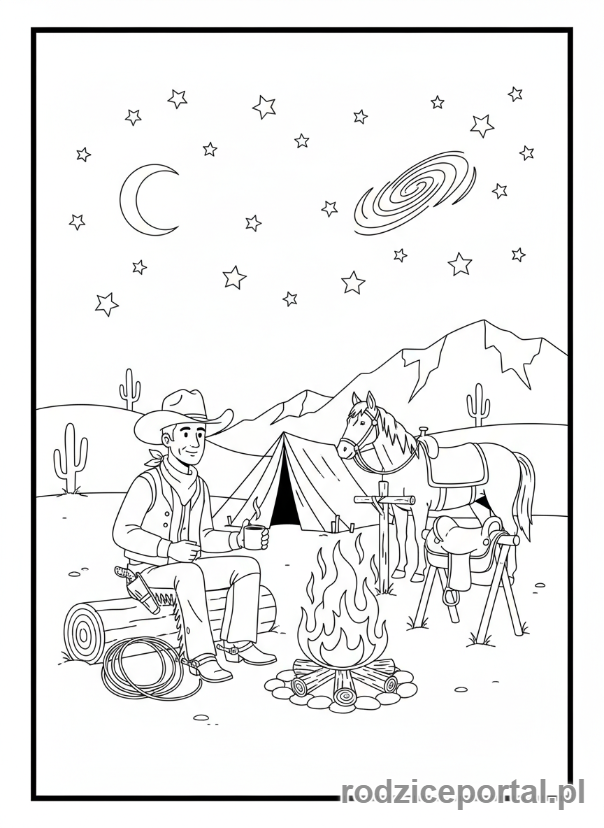 Kolorowanka Kowboje - Kowboj przy ognisku
