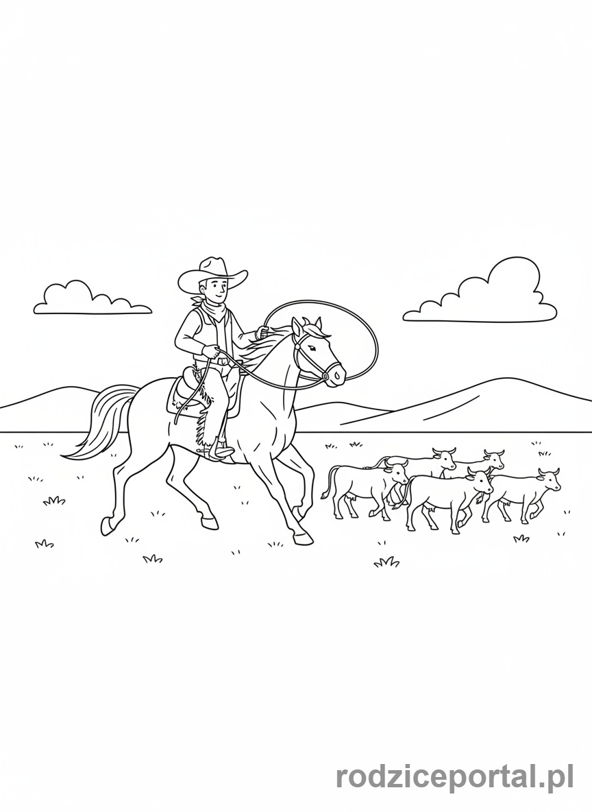 Kolorowanka Kowboje - Kowboj z bydłem