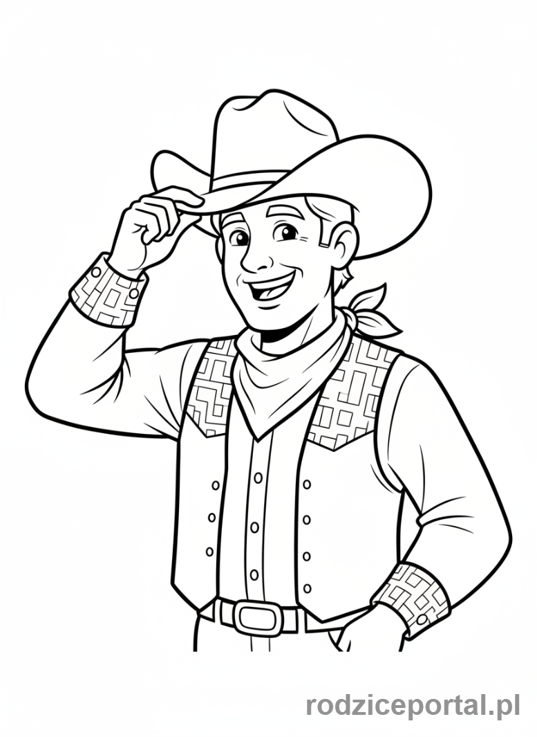 Kolorowanka Kowboje - Uśmiechnięty kowboj