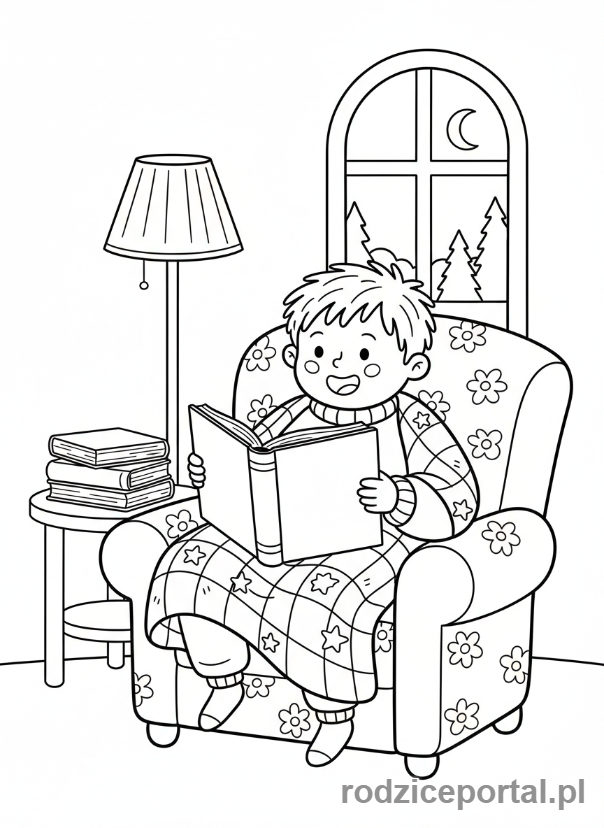Kolorowanka Kreatywne Bez Ekranu - Dziecko czyta ksiazke