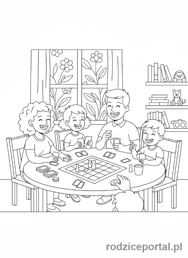 Kolorowanka Kreatywne Bez Ekranu - Rodzina gra w planszowke