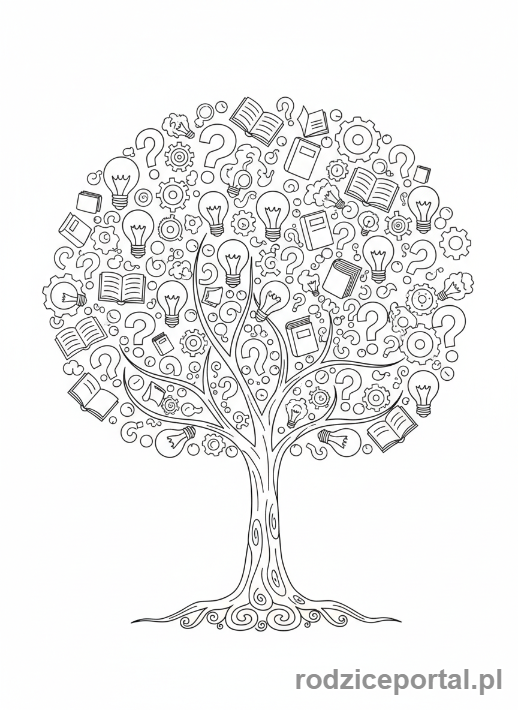 Kolorowanka Kreatywne Myślenie - Drzewo z pomysłami zamiast liści