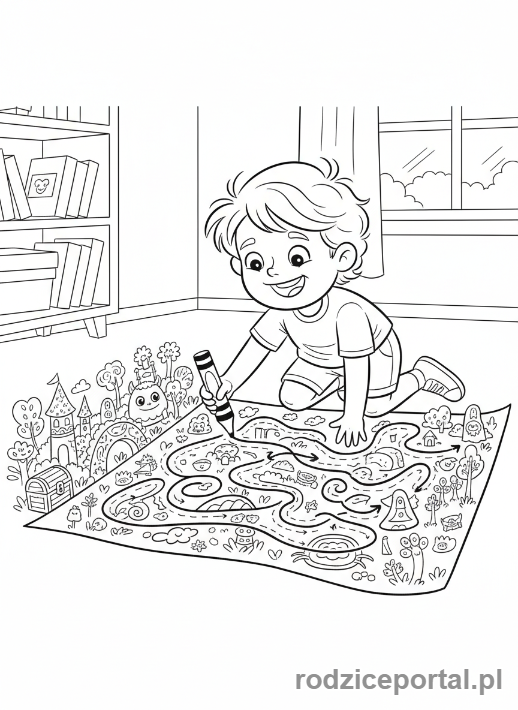 Kolorowanka Kreatywne Myślenie - Dziecko rozwiązujące kreatywny labirynt