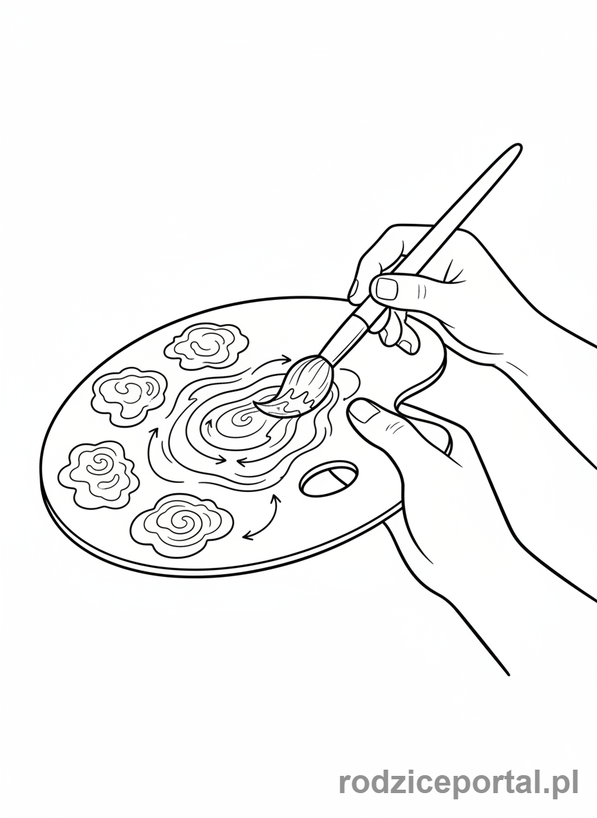 Kolorowanka Kreatywne Myślenie - Mieszanie kolorów w palecie, symbolizujące łączenie idei