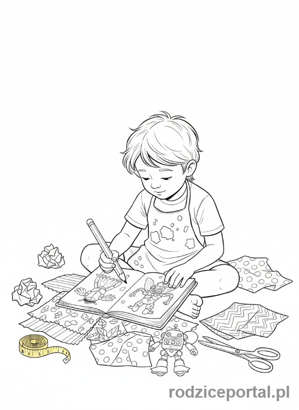 Kolorowanka Kreatywne Zadania - Dziecko projektuje kostium, szkice