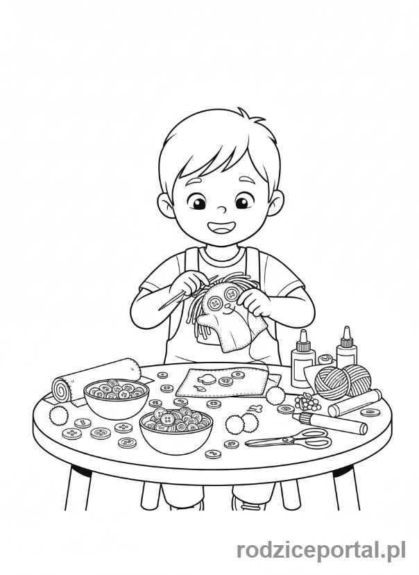 Kolorowanka Kreatywne Zadania - Dziecko robi kukiełkę, materiały