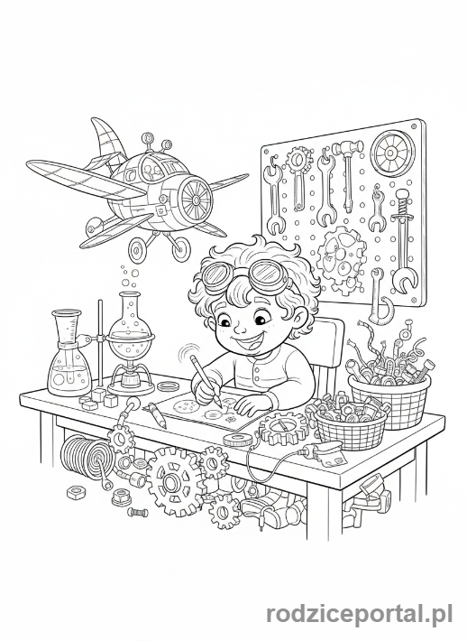 Kolorowanka Kreatywne Zadania - Dziecko wymyśla maszynę, narzędzia