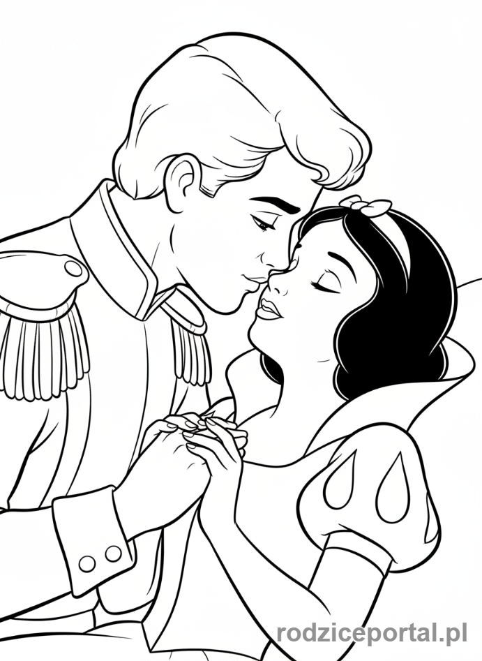 Kolorowanka Królewna Śnieżka - Książę budzi Śnieżkę pocałunkiem