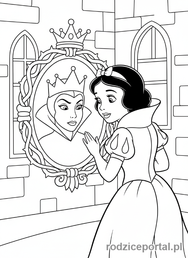 Kolorowanka Królewna Śnieżka - Śnieżka i lusterko królowej