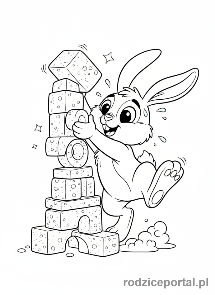 Kolorowanka Królik - Królik budujący wieżę