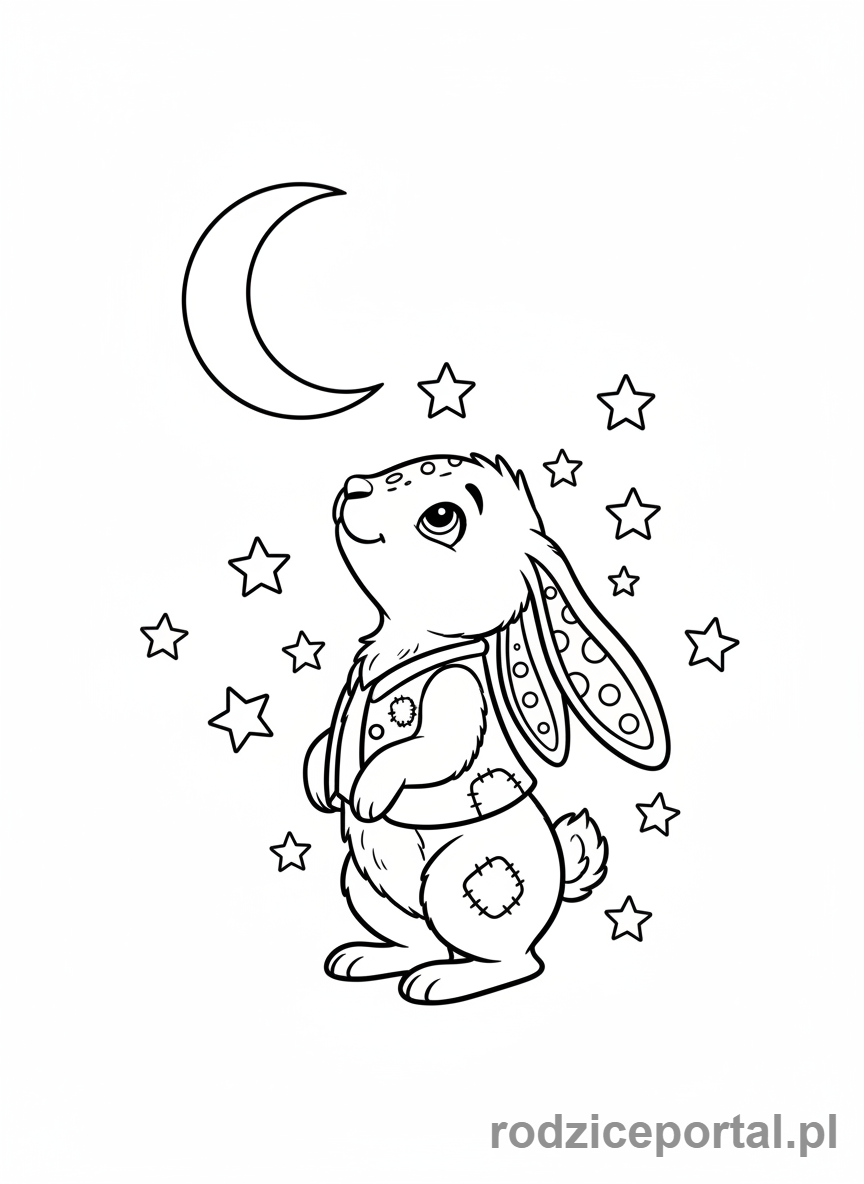 Kolorowanka Królik - Królik patrzy na księżyc