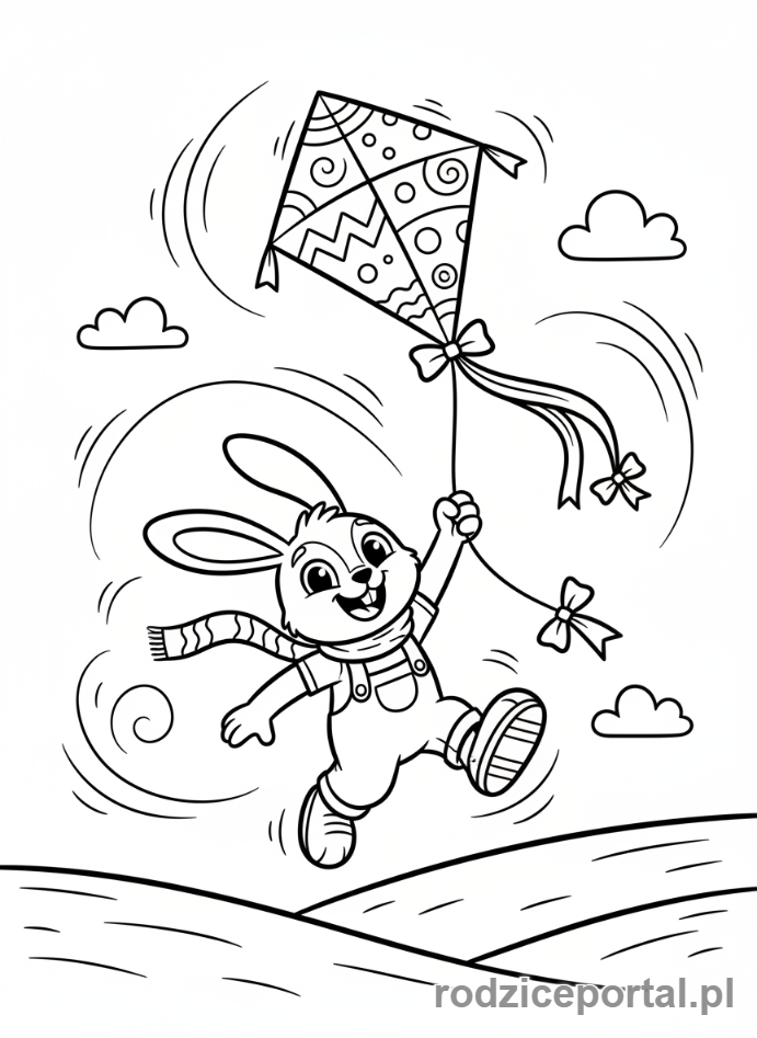 Kolorowanka Królik - Królik puszcza latawiec