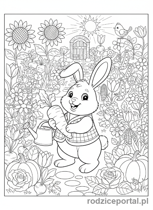 Kolorowanka Królik - Królik w ogrodzie