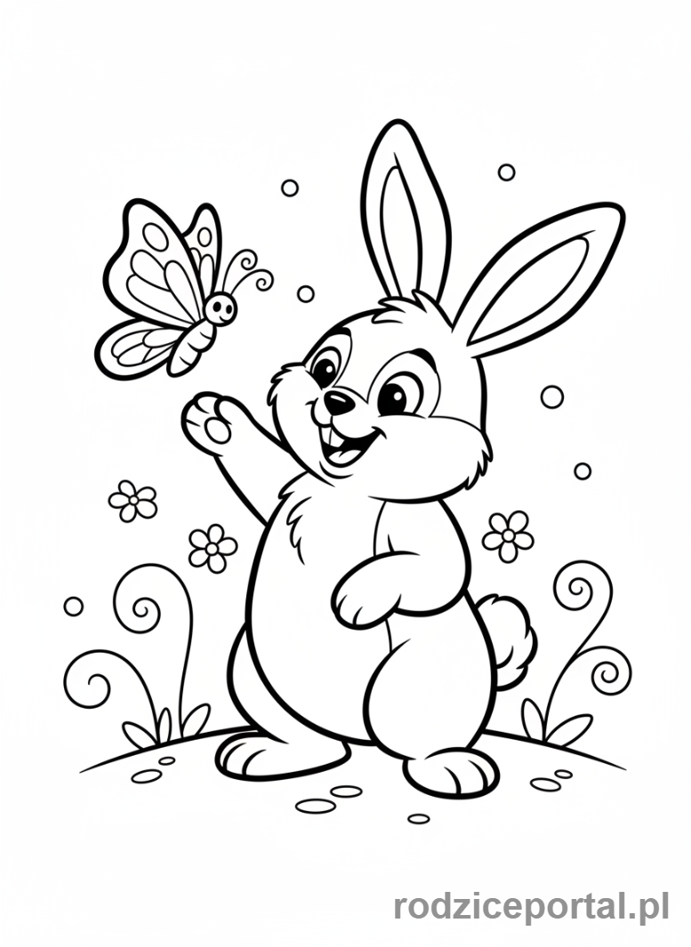 Kolorowanka Królik - Królik z motylem