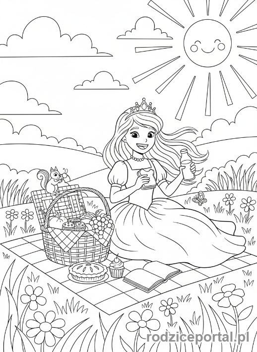 Kolorowanka Księżniczka - Księżniczka na pikniku