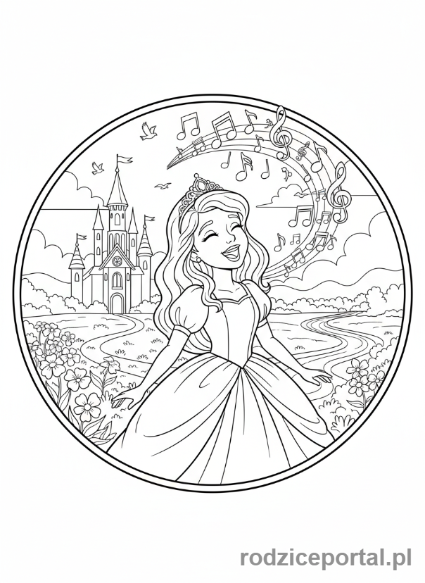 Kolorowanka Księżniczka - Księżniczka śpiewa