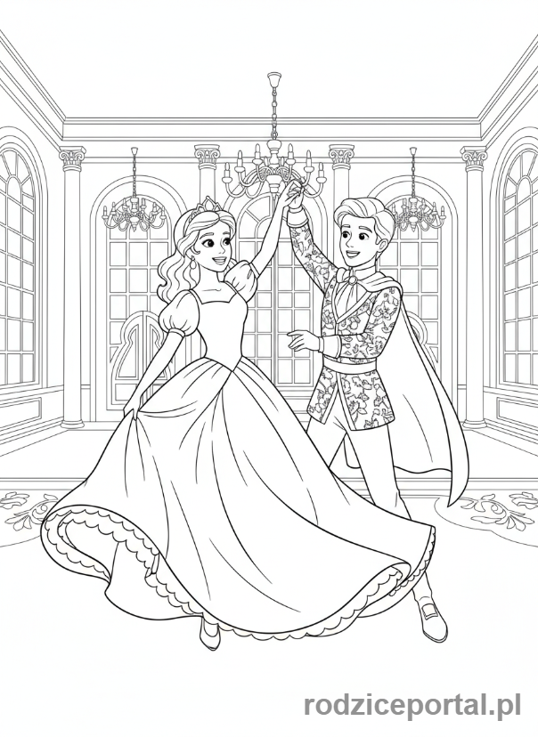 Kolorowanka Księżniczka - Księżniczka tańczy z księciem