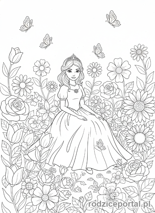 Kolorowanka Księżniczka - Księżniczka w ogrodzie