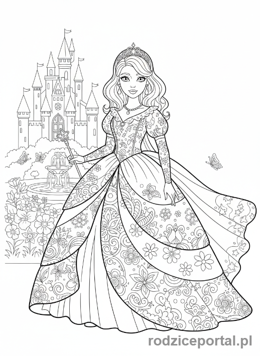 Kolorowanka Księżniczka - Księżniczka w sukni