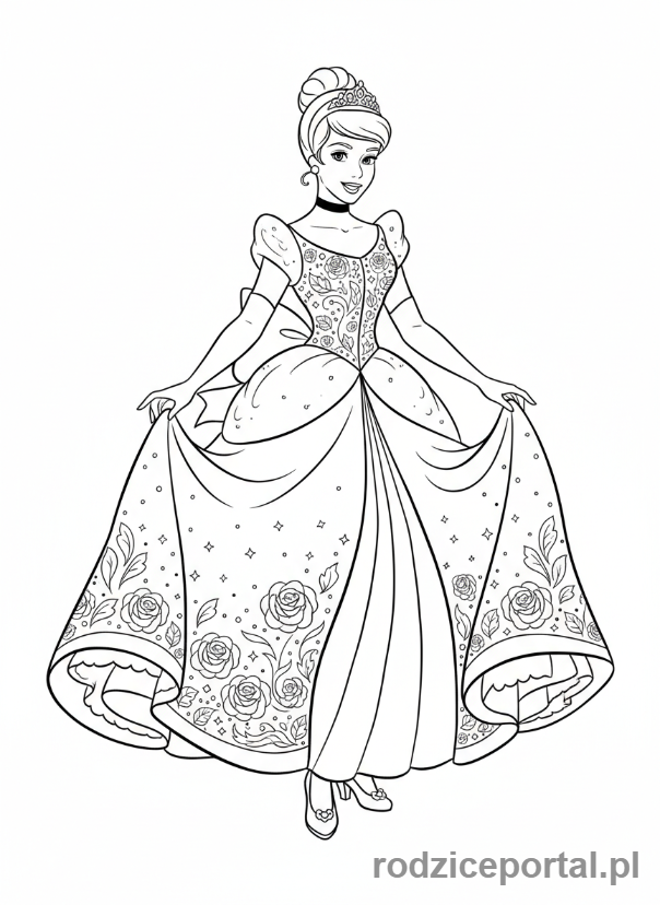 Kolorowanka Księżniczki Disney - Kopciuszek w balowej sukni