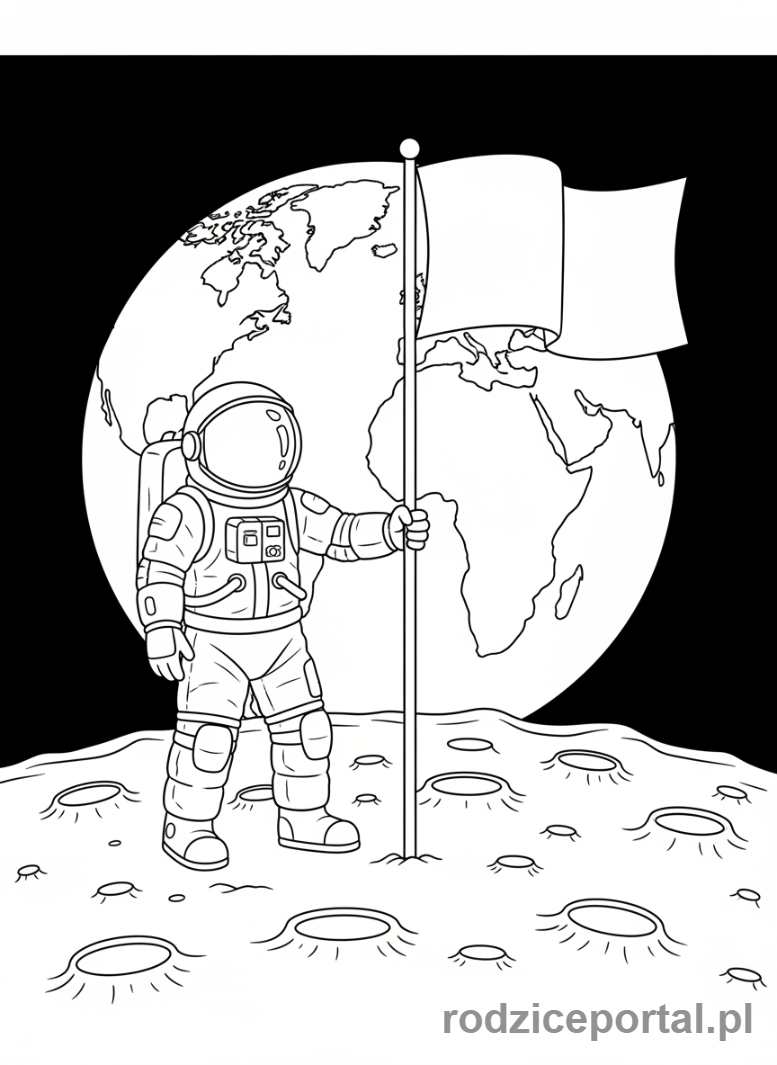 Kolorowanka Księżyc - Astronauta na powierzchni księżyca