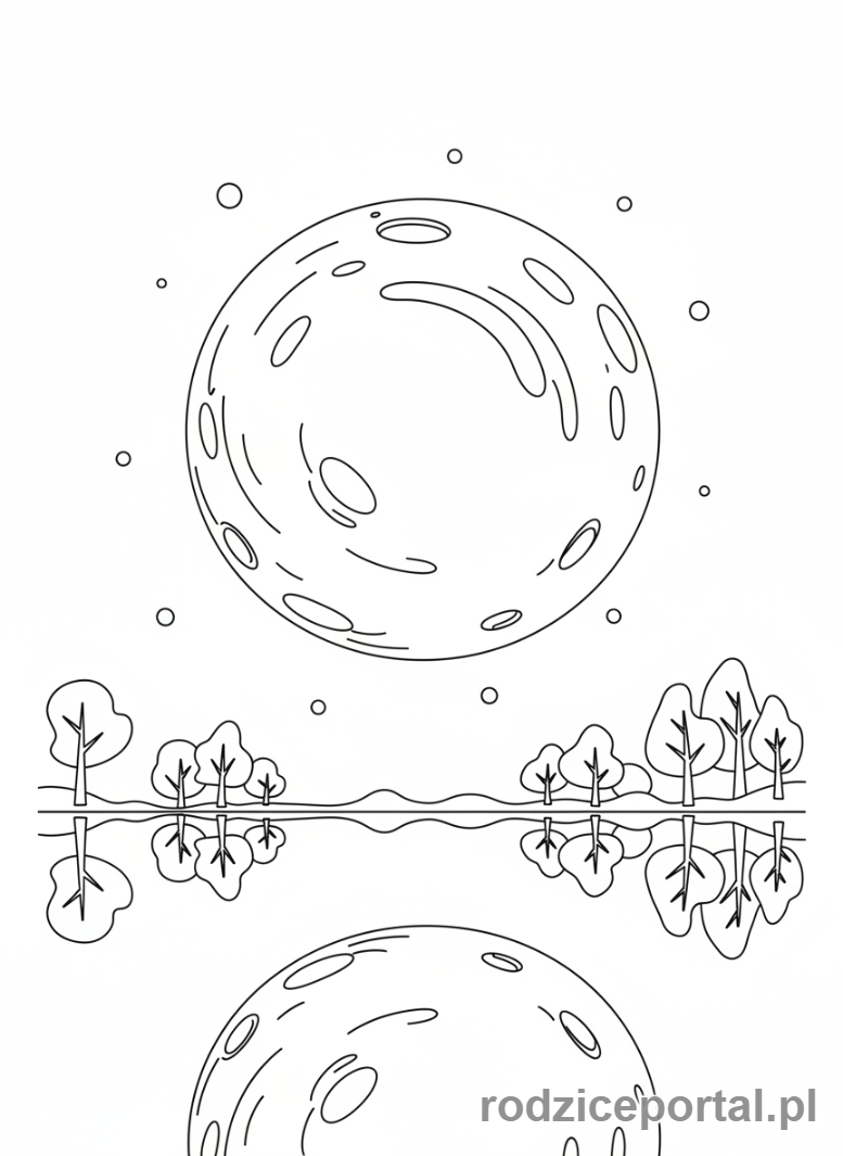 Kolorowanka Księżyc - Księżyc odbijający się w jeziorze