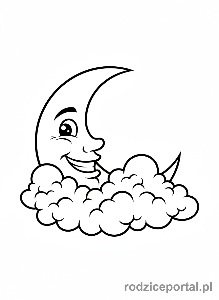 Kolorowanka Księżyc - Mrugający księżyc z chmurami