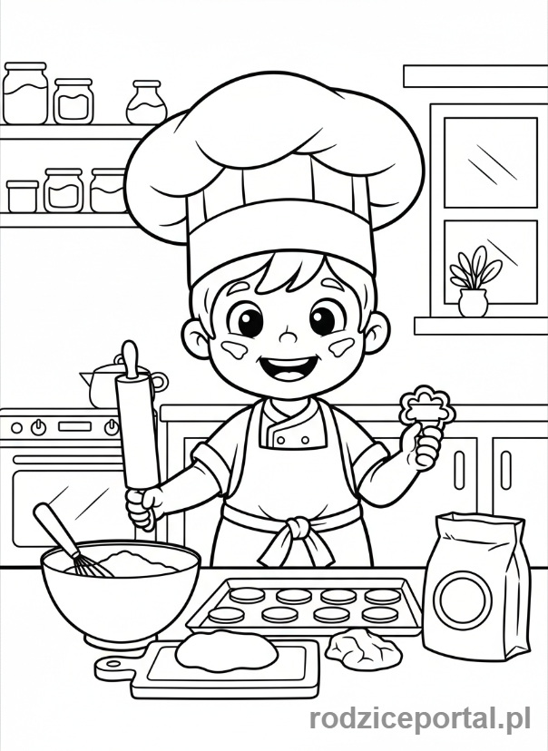 Kolorowanka Kucharz - Dziecko kucharz piekące