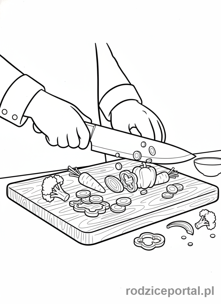 Kolorowanka Kucharz - Kucharz siekający warzywa