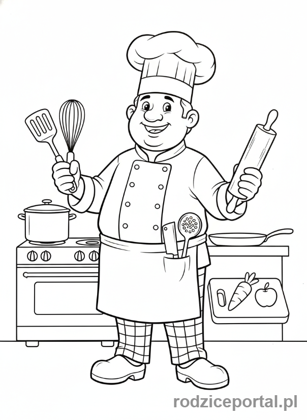 Kolorowanka Kucharz - Kucharz z narzędziami