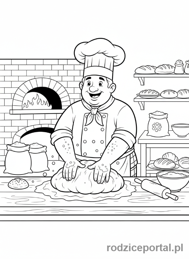 Kolorowanka Kucharz - Kucharz zagniatający ciasto