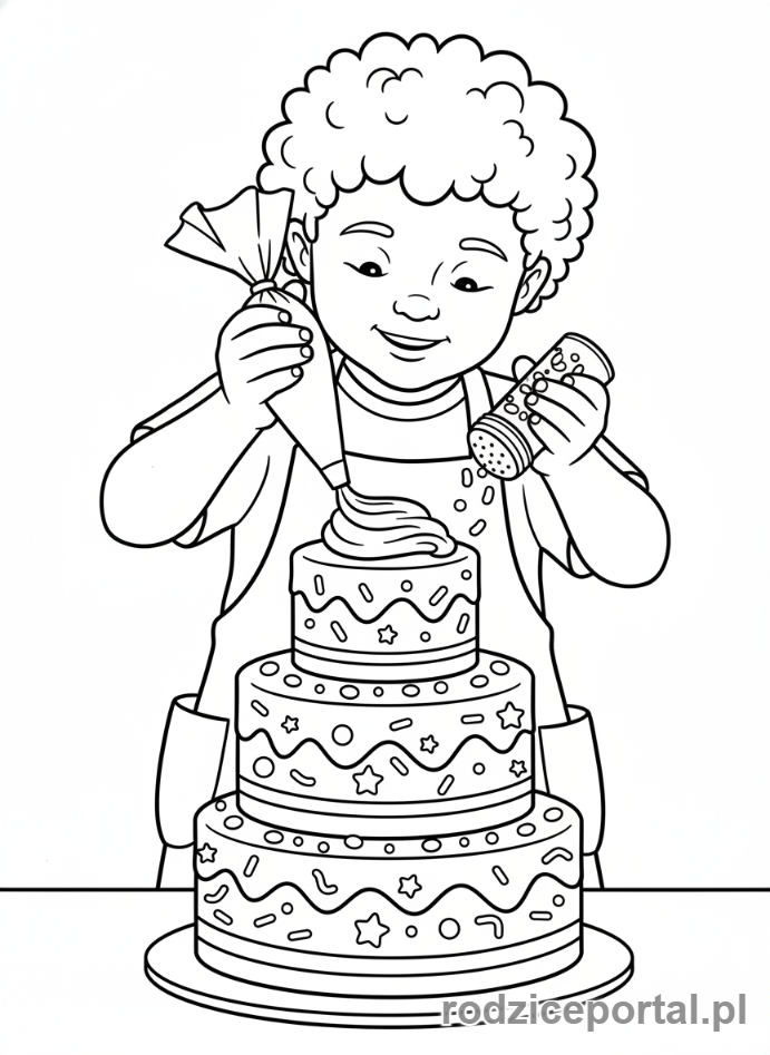 Kolorowanka Kuchnia Dla Dzieci - Dziecko dekoruje tort