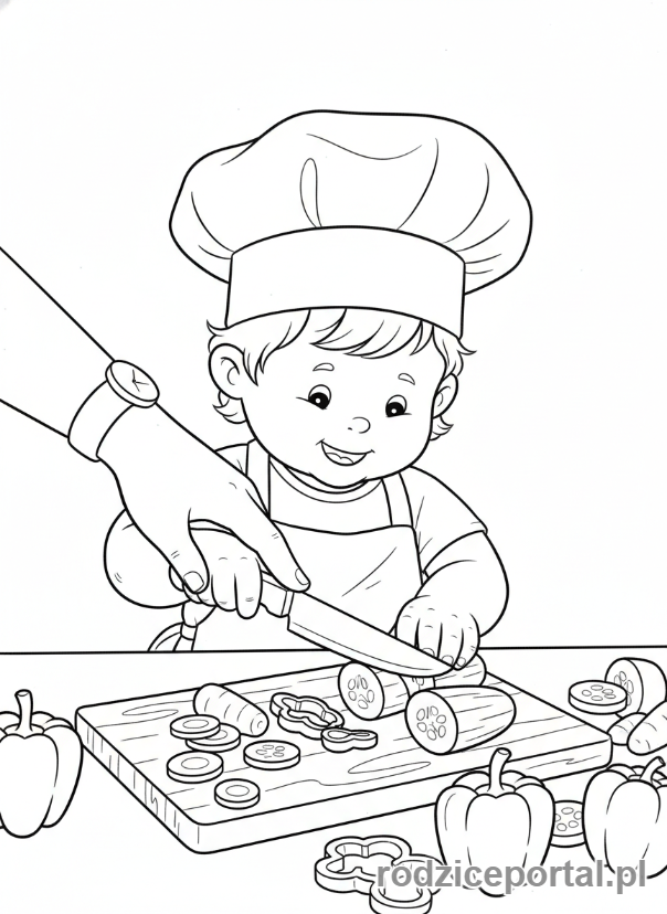 Kolorowanka Kuchnia Dla Dzieci - Dziecko kroi warzywa