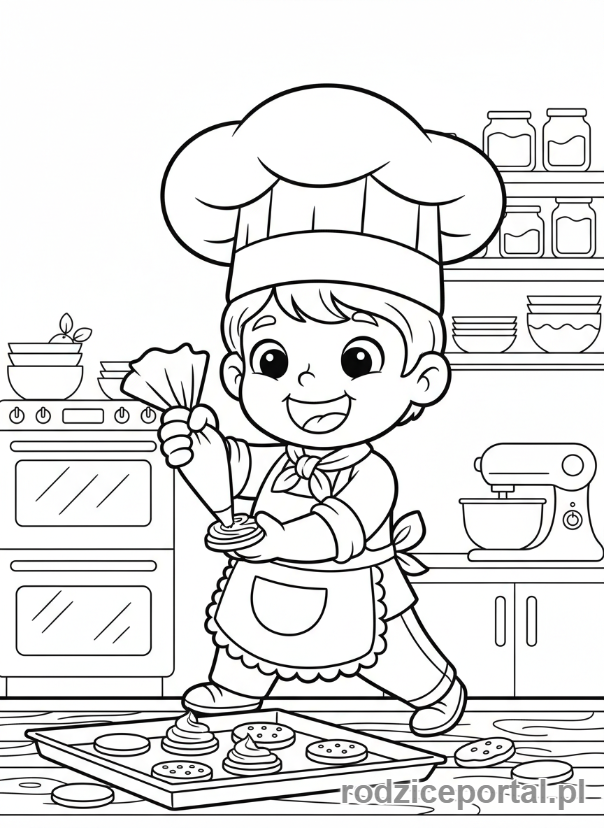 Kolorowanka Kuchnia Dla Dzieci - Dziecko piecze ciastka