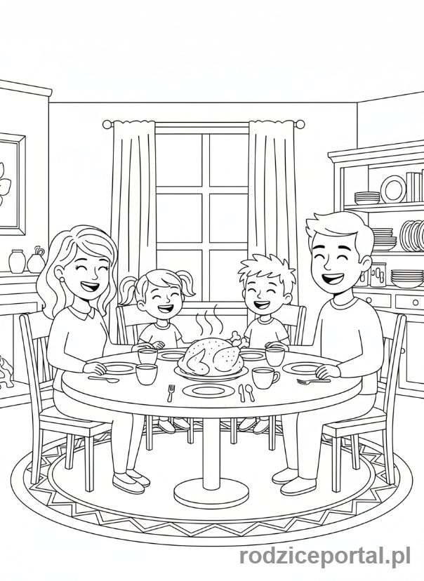Kolorowanka Kuchnia Dla Dzieci - Rodzina je obiad