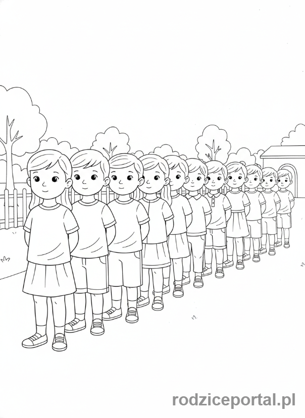 Kolorowanka Kultura Osobista - Dzieci czekaja w kolejce